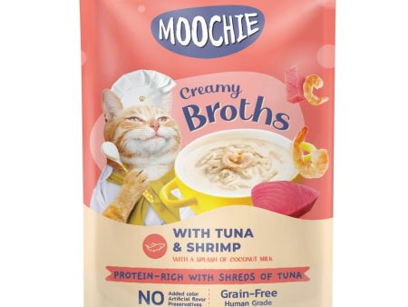 20% OFF: Moochie Creamy Broths With Tuna & Shrimp Grain-Free Pouch Cat Food 40g x 16 Online now