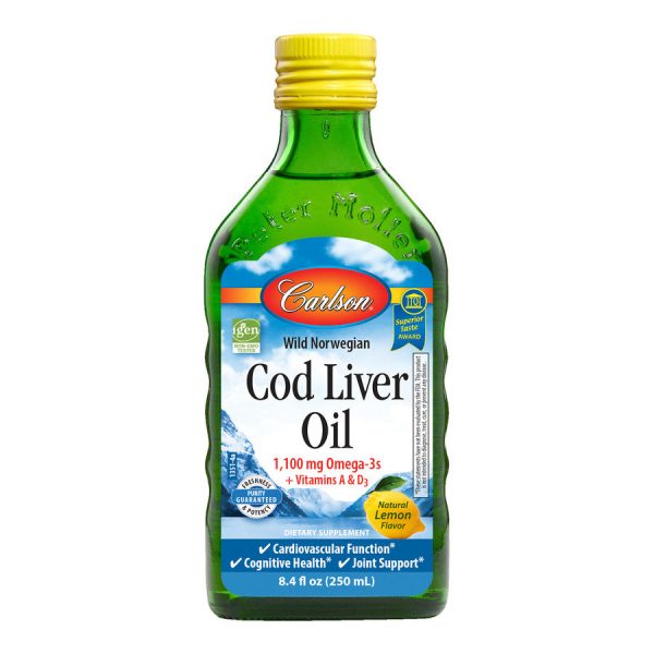 Carlson Norwegian Cod Liver Oil 250ml Lemon Flavour For Sale