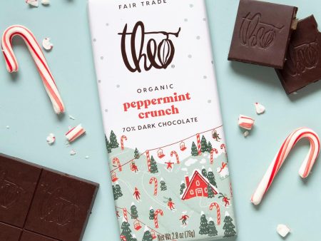 Theo Peppermint Crunch 70% Dark Chocolate 79g Bar Online now