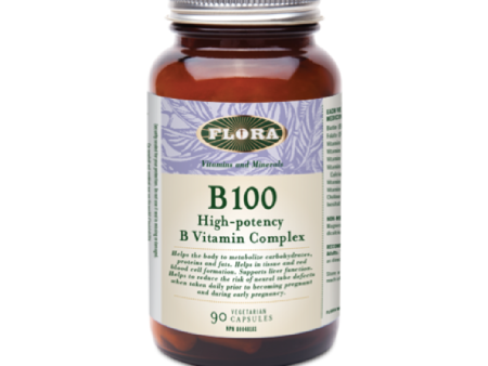 Flora B 100 High Potency B Vitamin Complex 90 Vegetarian Capsules Online now