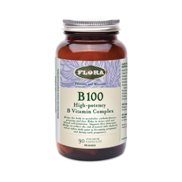 Flora B 100 High Potency B Vitamin Complex 90 Vegetarian Capsules Online now