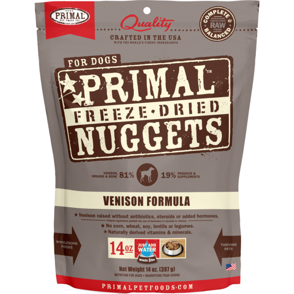 Primal Freeze Dried Nuggets Grain free Venison Formula Complete Diet for Dogs Supply