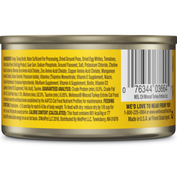 Wellness Grain Free Natural Minced Turkey Entree Wet Canned Cat Food Sale